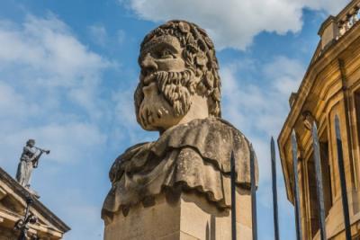 View of one of the busts at the Sheldonian