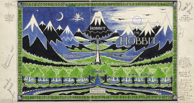 J. R. R. Tolkien, Hobbit watercolour dustjacket, Bod MS Tolkien drawings 32