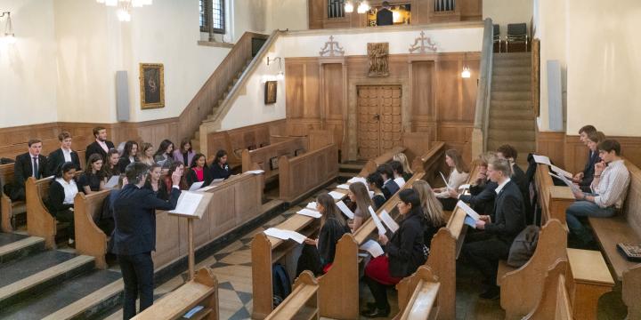 LMH Choir practising in the LMH Chapel