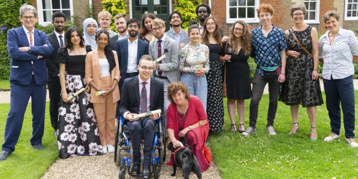 LMH Foundation Year students and staff celebrating graduation in the LMH Gardens